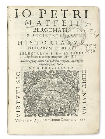 TRAVEL  MAFFEI, GIOVANNI PIETRO, S.J. Historiarum Indicarum libri XVI.  Part 1 (of 2).  1589